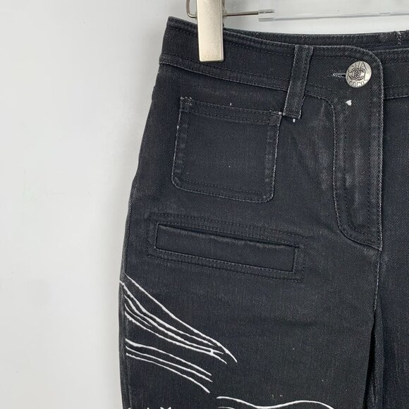 Chanel Black Denim Jeans With White Graphic Print & Button Detail - Picture 3 of 8